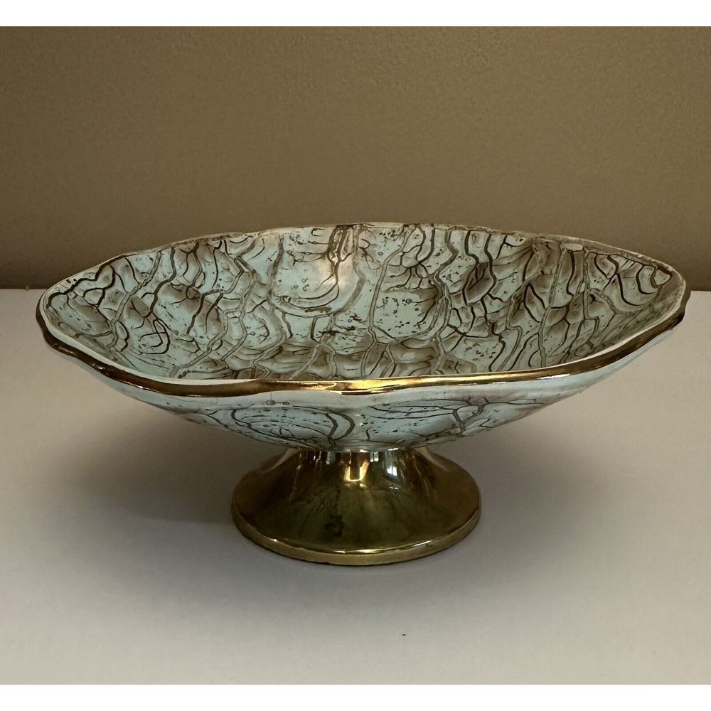 Vintage Hand Painted Delf Delftware‎ Pottery Dish Brass Foot Holland